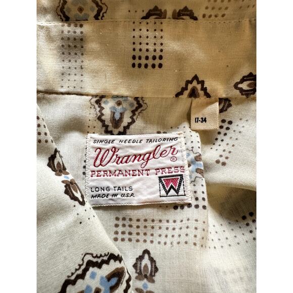 Vintage 1980's Long Tail Aztec Western Wrangler Cowboy Pearl Snap Size Large - Picture 5 of 5